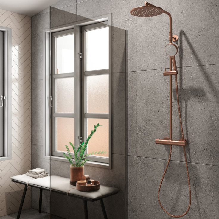 Damixa Silhouet dusjsett, vannbesparende, børstet kobber