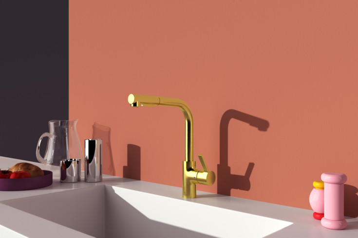 Ideal Standard Gusto køkkenarmatur, udtrækstud, børstet guld