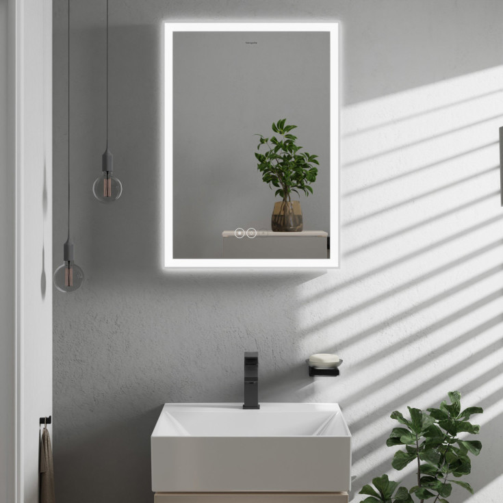 Hansgrohe Xarita E spegel med belysning, dimbar, touch, 50,6x70,6 cm, matt vit