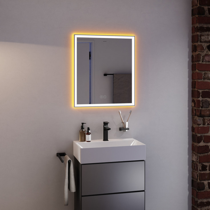 Hansgrohe Xarita E spegel med belysning, dimbar, touch, 60,6x70,6 cm, matt vit