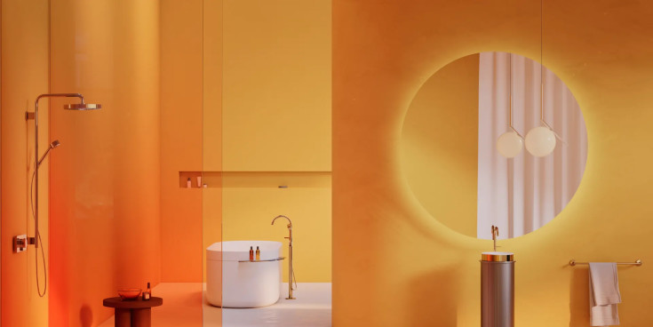 Grohe Essence badekararmatur med dusjsett, børstet messing