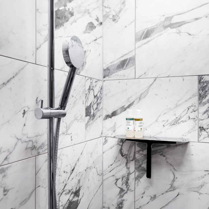 Unidrain Reframe brusehylde med bruseskraber, poleret rustfrit stål