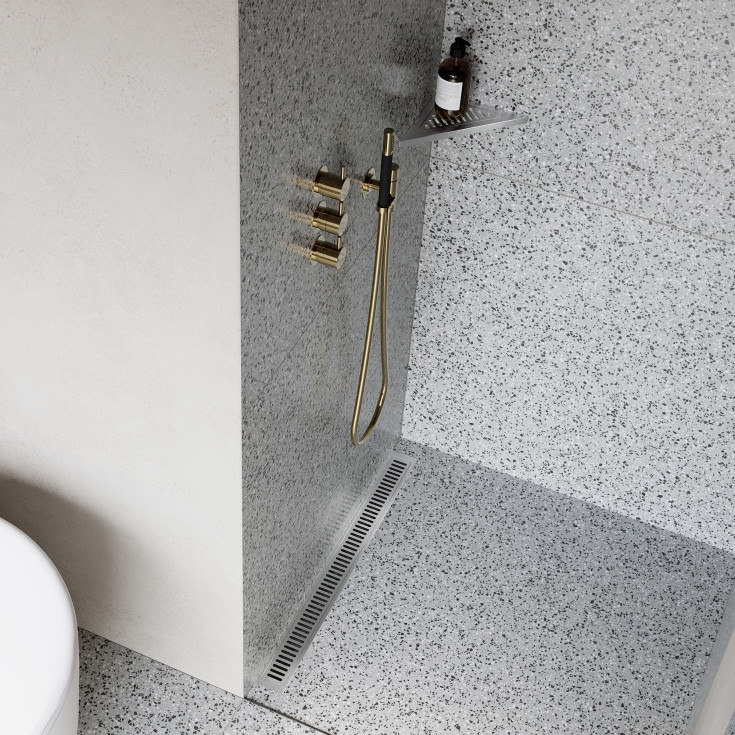 Unidrain komplett gulvsluk, 900 mm, til 8 mm fliser, mot bakvegg