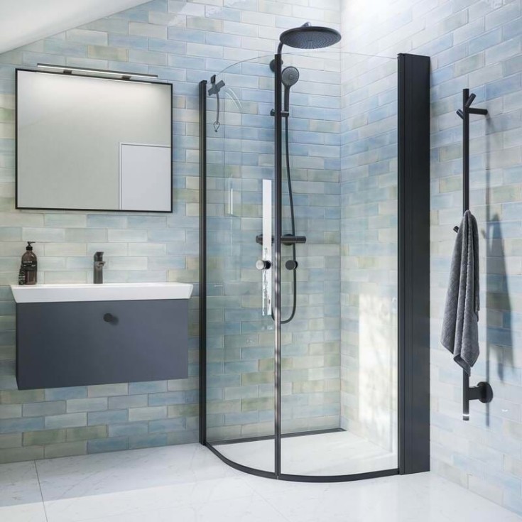 Dansani Match E brusedør, 62 cm, klart glas, sort profil