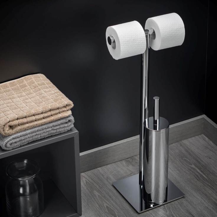 Cosmic Project toiletbørste med toiletpapirholder, krom