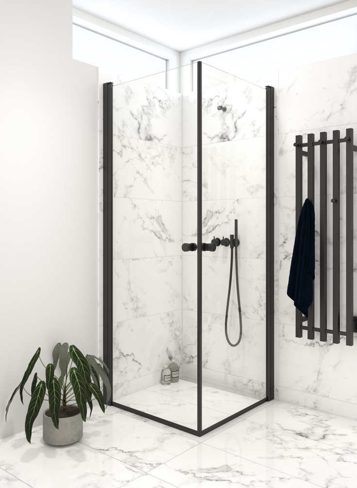 Dansani Match brusedør, model A, 77 cm, klart glas, sort profil