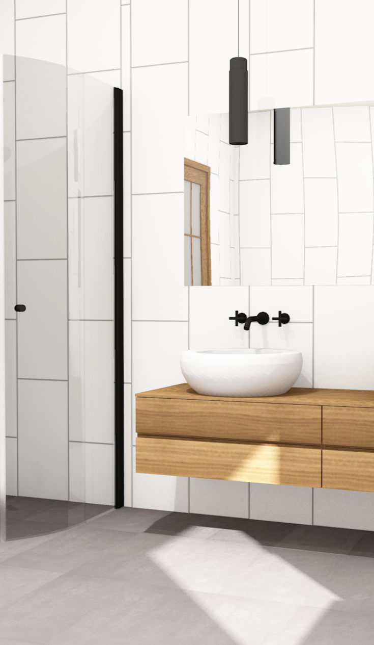 Brasta Katarina brusedør, 87,5 cm, klart glas, sort profil