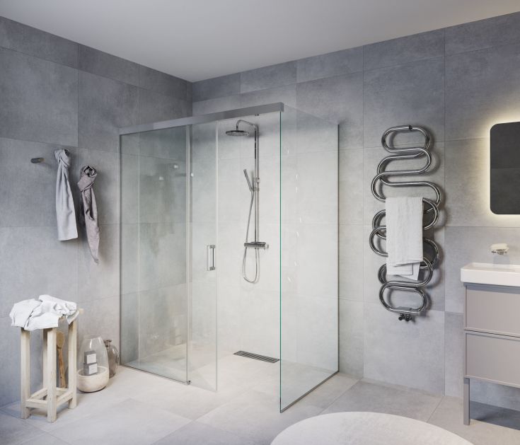 Brasta Milda Soft hörndusch, 119x79,8 cm, klart glas, krom profil