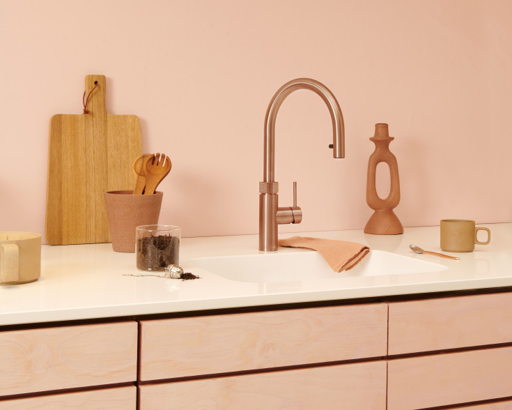 Quooker Flex kjøkkenkran med kokende vann og uttrekkbar tut, rosa kobber