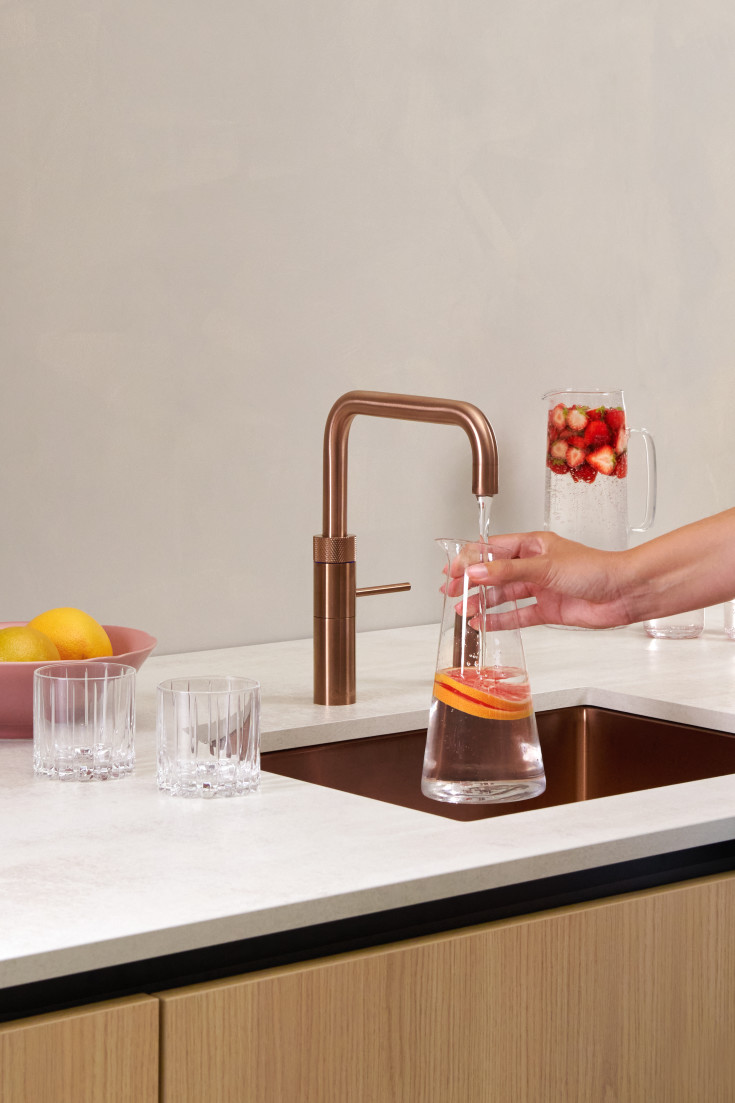 Quooker Fusion Square Pro3 køkkenarmatur, kogende vand, rosa kobber