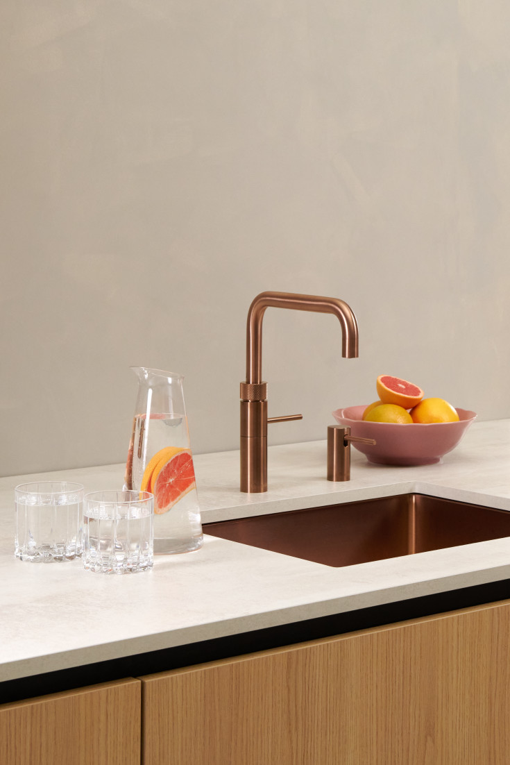 Quooker Fusion Square kjøkkenkran, med PRO3 beholder, rosa kobber