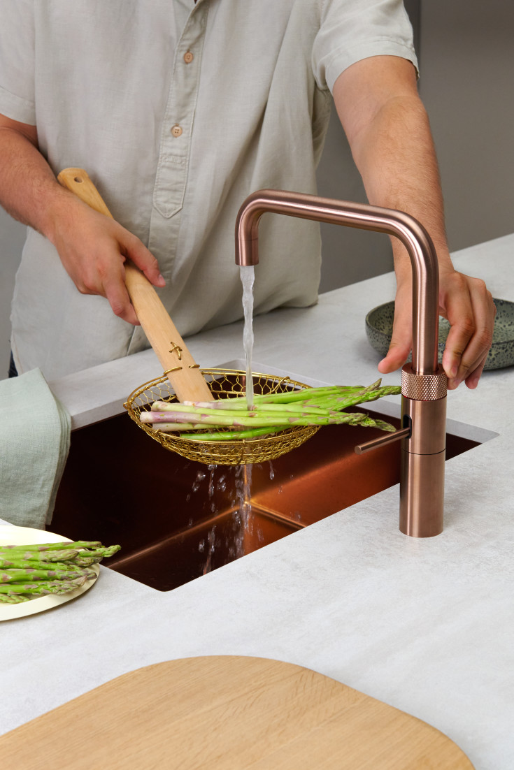 Quooker Fusion Square kjøkkenkran, med PRO3 beholder, rosa kobber