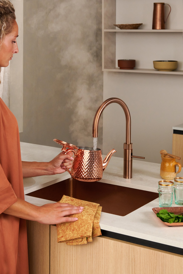 Quooker Fusion Round Pro3 køkkenarmatur, kogende vand, rosa kobber