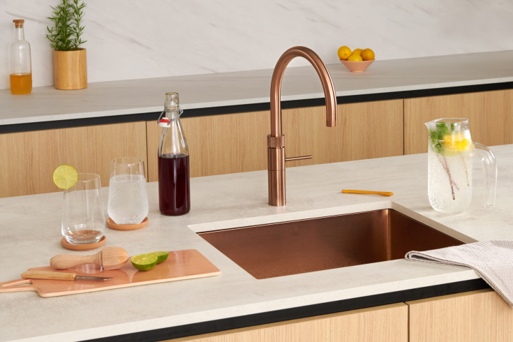 Quooker Fusion Round Pro3 køkkenarmatur, kogende vand, rosa kobber