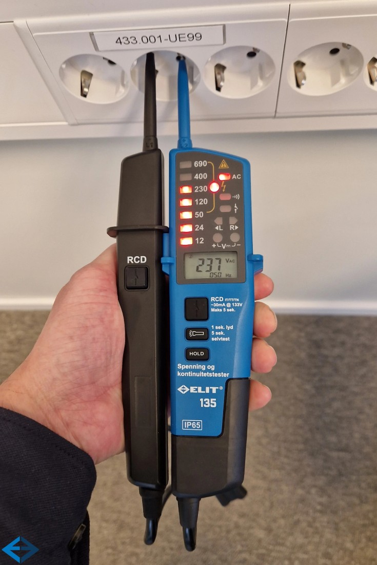 Spændings-/gennemgangstester, polsøger, fasefølge, Elit 135