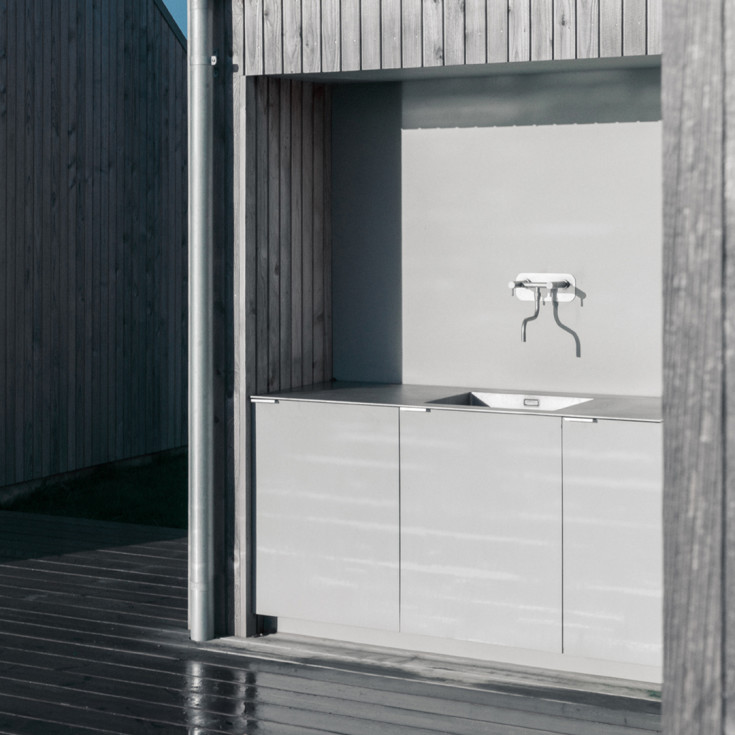 Frostline Eqi uteköksblandare, för 300-550 mm vägg, rostfritt stål