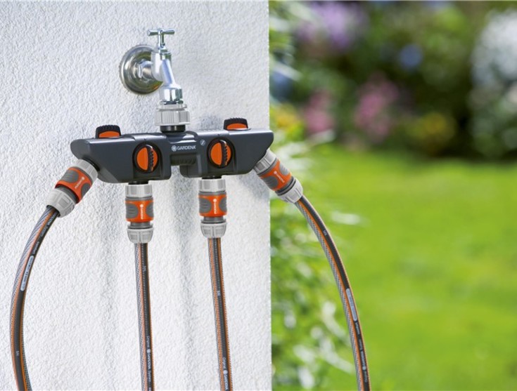 Gardena krankobling, 4 uttak, individuell regulering, 1" gjenge