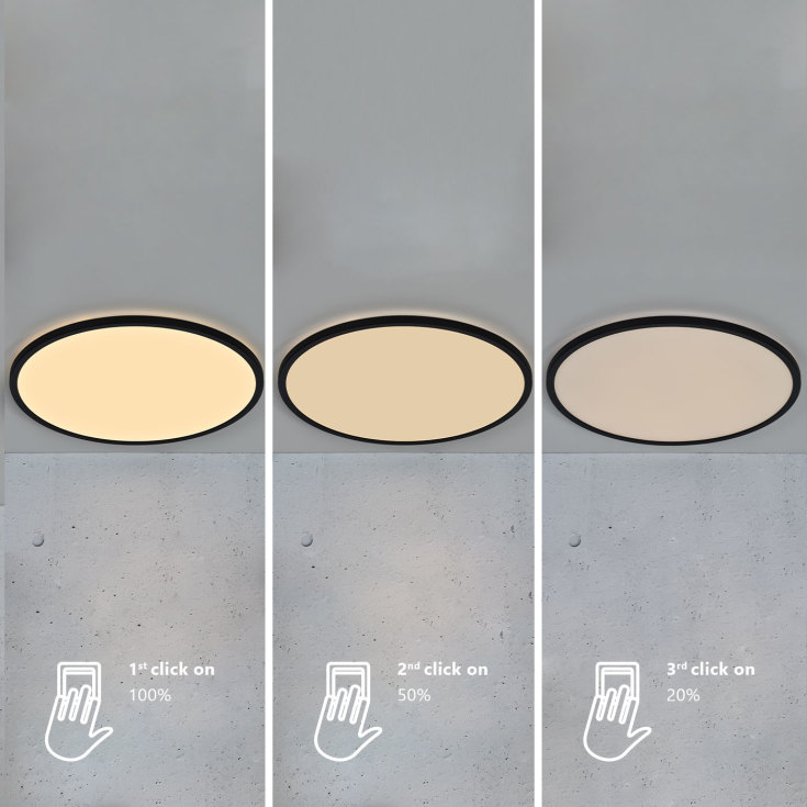 Nordlux Oja plafond, 3-stegsdimring, 2700K, svart, Ø60 cm