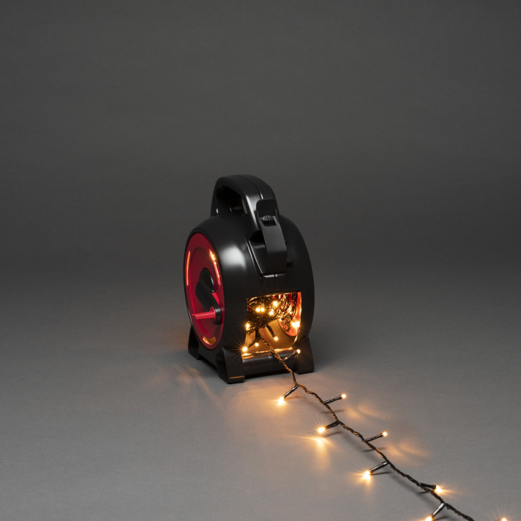 Konstsmide lyslenke utendørs på kabeltrommel, 100 ravfargede lys, 6,93 meter