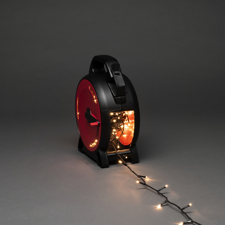 Konstsmide lyslenke utendørs på kabeltrommel, 600 varm hvite lys, 41,93 meter