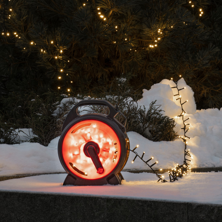 4 stk Konstsmide Cluster udendørs lyskæde på kabeltromle, 600 varm hvide lys, 13,18 meter