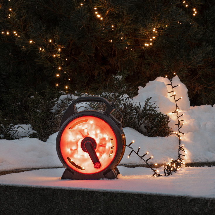 4 stk Konstsmide Cluster udendørs lyskæde på kabeltromle, 600 ravfarvede lys, 13,18 meter