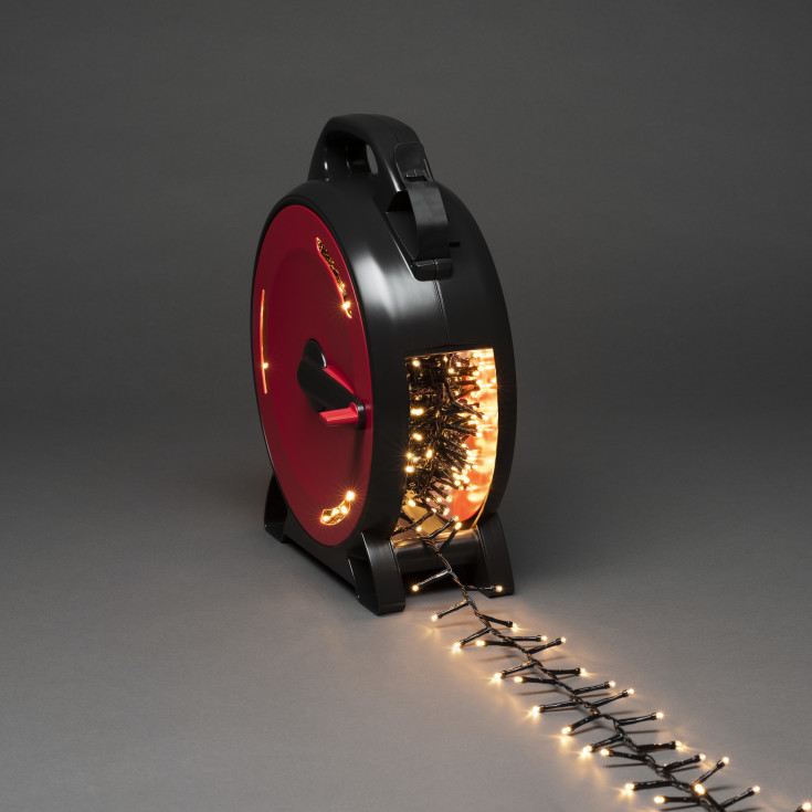 3 stk Konstsmide Cluster udendørs lyskæde på kabeltromle, 1200 varm hvide lys, 26,38 meter