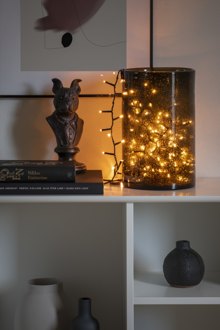 12 stk Konstsmide Cluster lyskæde, 200 ravfarvede lys, 4,38 meter