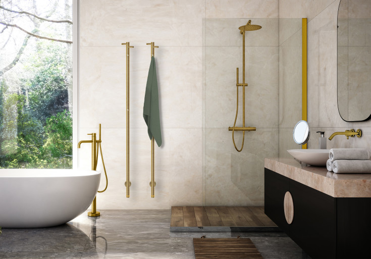 Kriss Uno håndklædetørrer, el, 148x3 cm, børstet messing