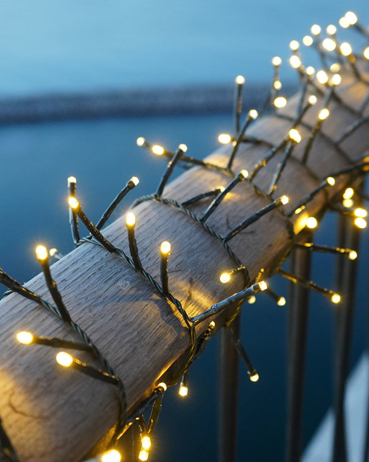 10 stk Sirius Easy-Line Cluster lyslenke utendørs, 380 varmhvite lys, 7,6 meter