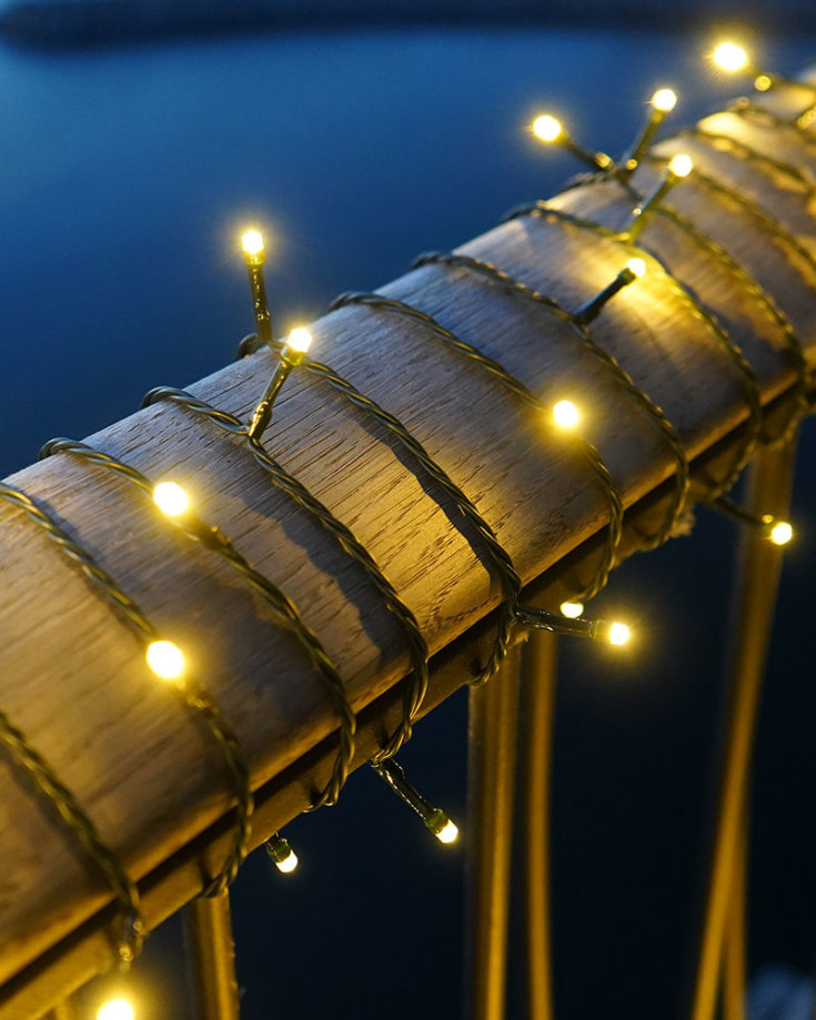 10 stk Sirius Easy-Line lyslenke utendørs, 80 varmhvite lys, 7,9 meter