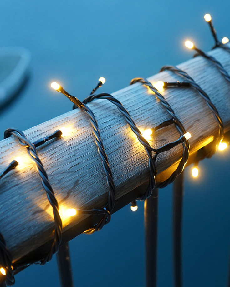 6 stk Sirius Top-Line Energy lyslenke utendørs, 200 varmhvite lys, 20 meter, forlengelse