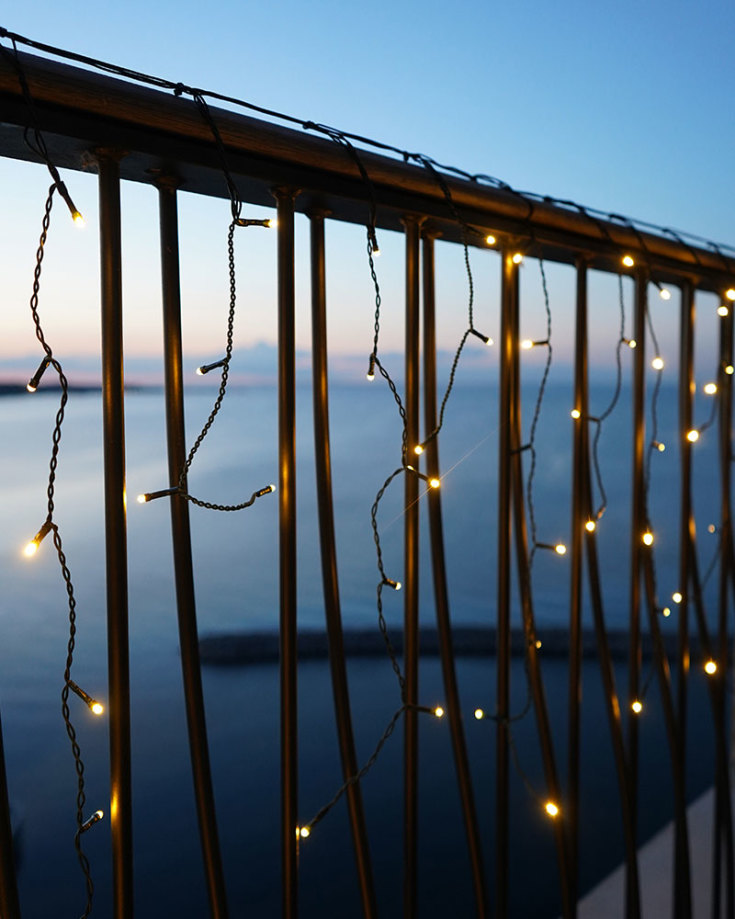 10 stk Sirius Easy-Line istapper lyslenke utendørs, 400 varmhvite lys, 9 meter