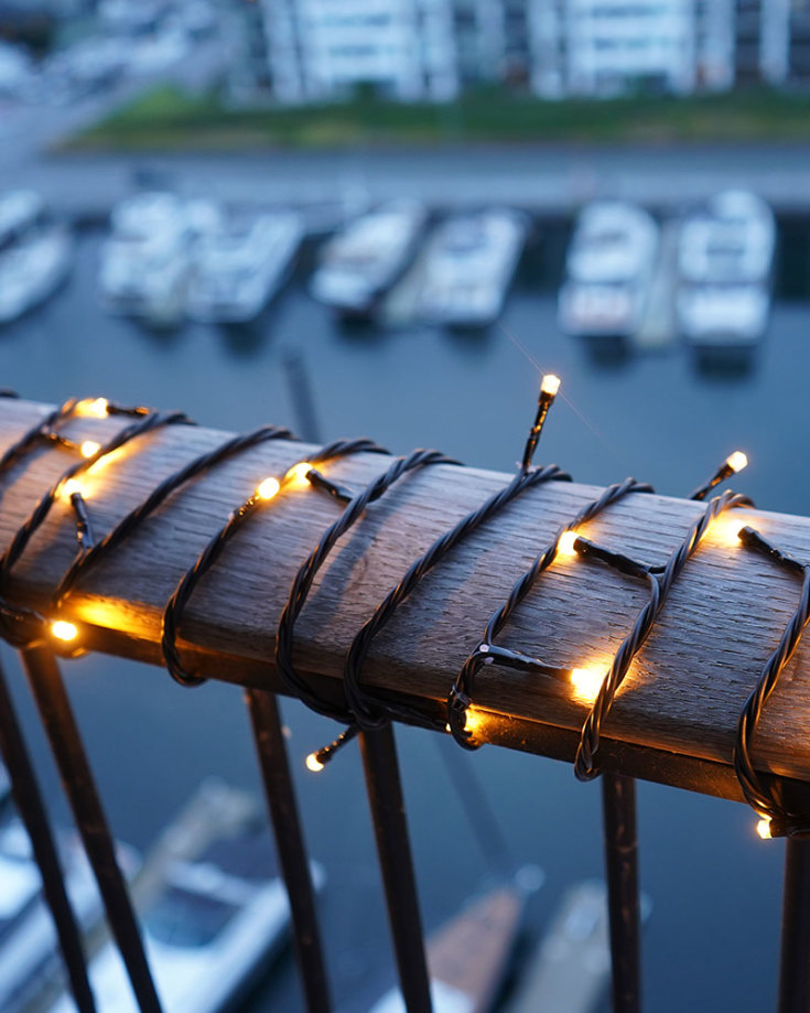 6 stk Sirius Top-Line Energy lyslenke utendørs, 50 varmhvite lys, 5 meter, startsett