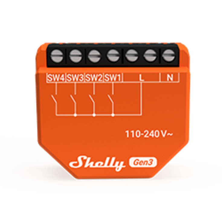 Shelly i4 Gen3, WiFi-ingångsmodul, 4 kanaler (110-240V)