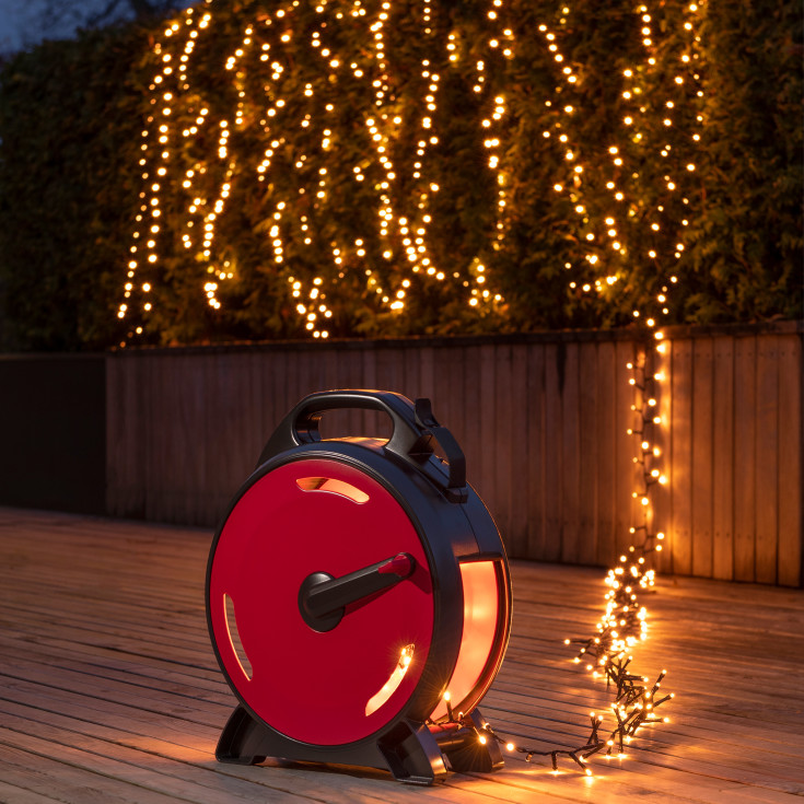 3 stk Konstsmide Cluster udendørs lyskæde på kabeltromle, 1200 varm hvide lys, 26,38 meter