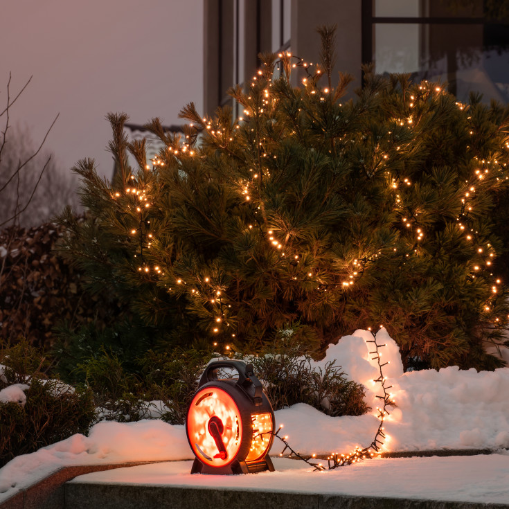 4 stk Konstsmide Cluster udendørs lyskæde på kabeltromle, 600 ravfarvede lys, 13,18 meter