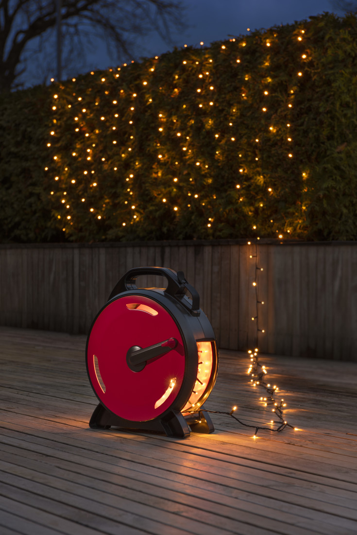 Konstsmide ljusslinga utomhus på kabeltrumma, 400 varmvita ljus, 27,93 meter