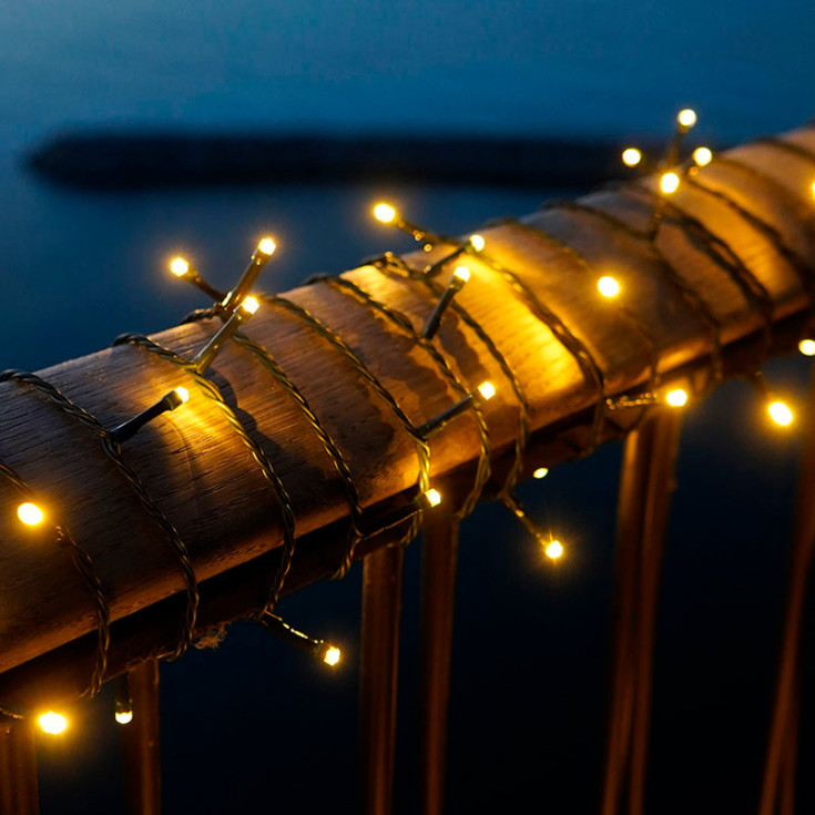 10 stk Sirius Easy-Line lyslenke utendørs, batteri, 80 varmhvite lys, 3,95 meter