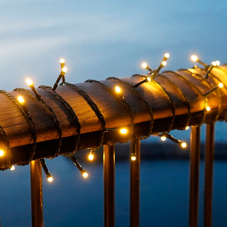 10 stk Sirius Easy-Line lyslenke utendørs, batteri, 300 varmhvite lys, 14,95 meter