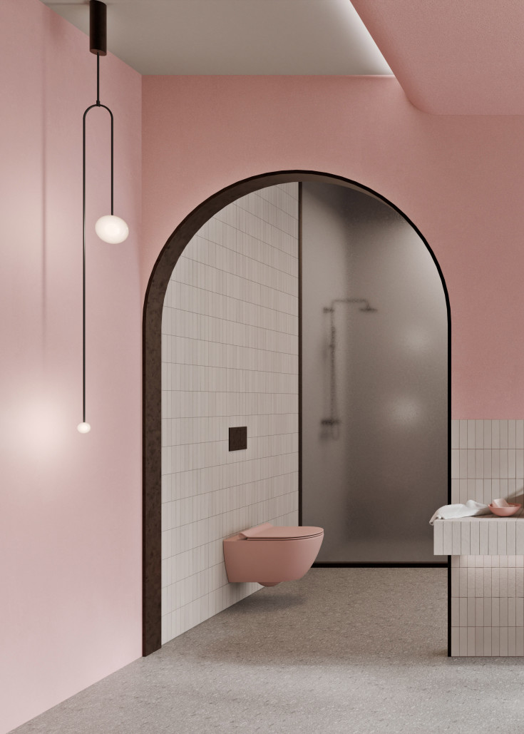 GSI Pura væghængt toilet, uden skyllekant, rengøringsvenlig, mat rosa