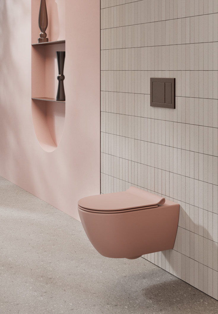 GSI Pura væghængt toilet, uden skyllekant, rengøringsvenlig, mat rosa
