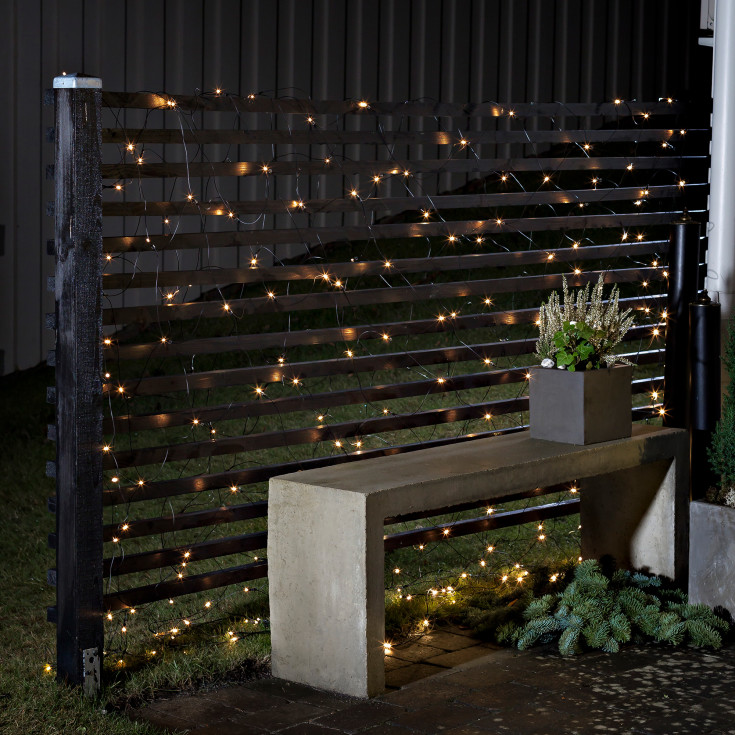 12 stk Konstsmide udendørs lysnet, batteri, 80 ravfarvede lys, 160 x 80 cm