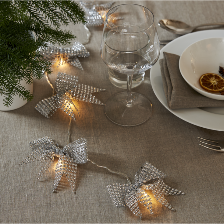 Star Trading Bowie ljusslinga, batteri, silver julrosett