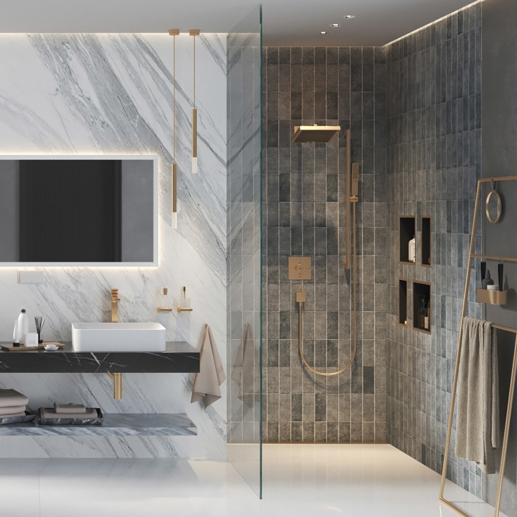 Hansgrohe Pulsify E brusehoved, 26x26 cm, vandbesparende, børstet bronze