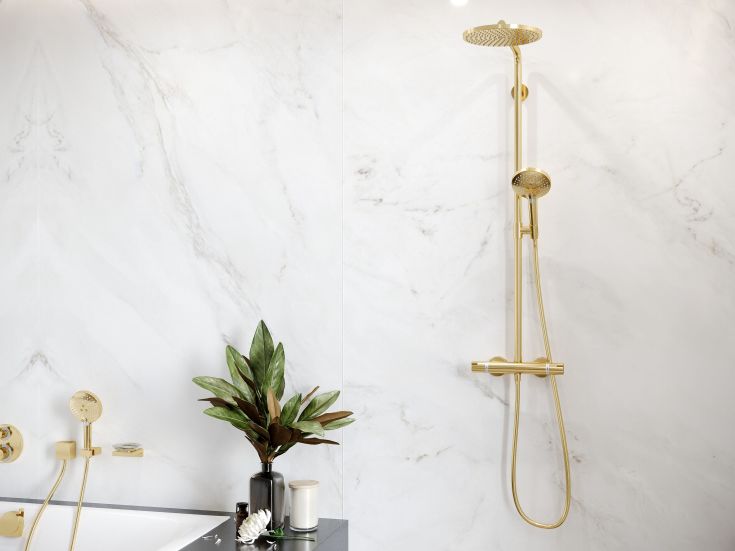 3 stk Hansgrohe Raindance Select S 240 PowderRain brusesæt, guld