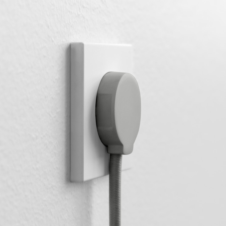 Normplugg Schuko M/J, vinkel, rund, flat, grå