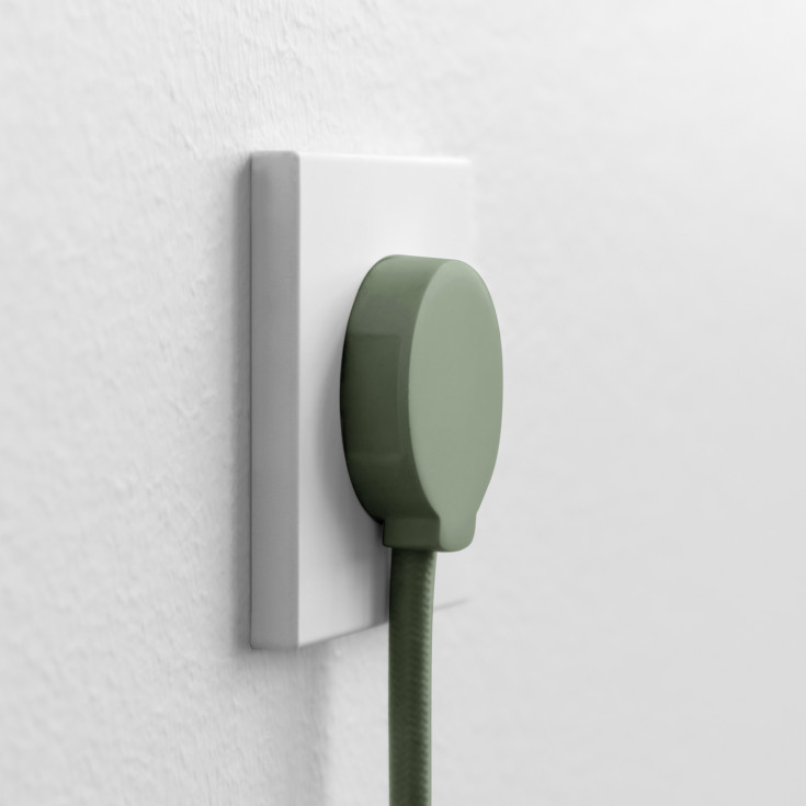 Normkontakt Schuko M/J, vinkel, rund, flat, grønn