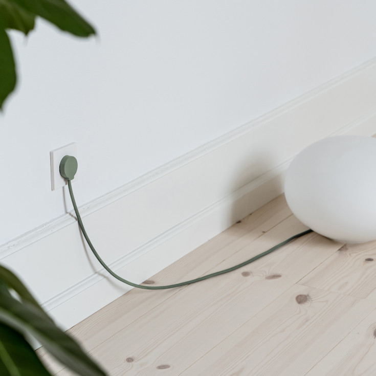 Normkontakt Schuko M/J, vinkel, rund, flat, grønn