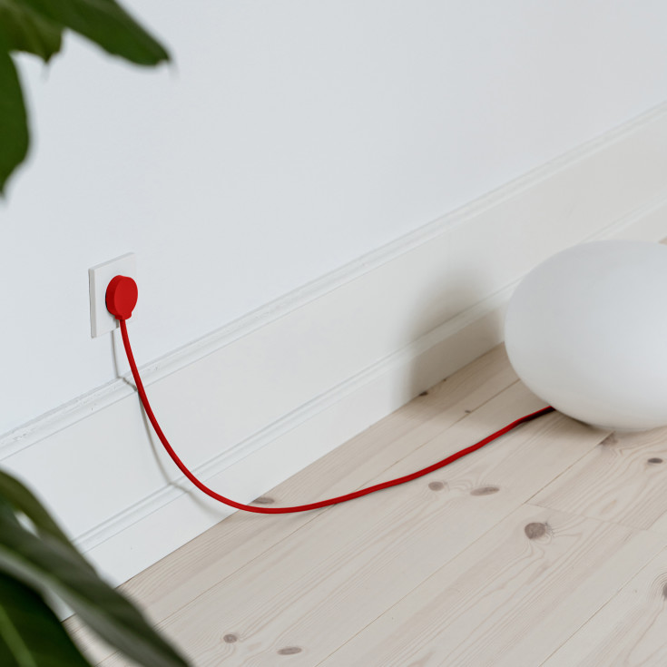 Normkontakt Schuko M/J, vinkel, rund, flat, rød